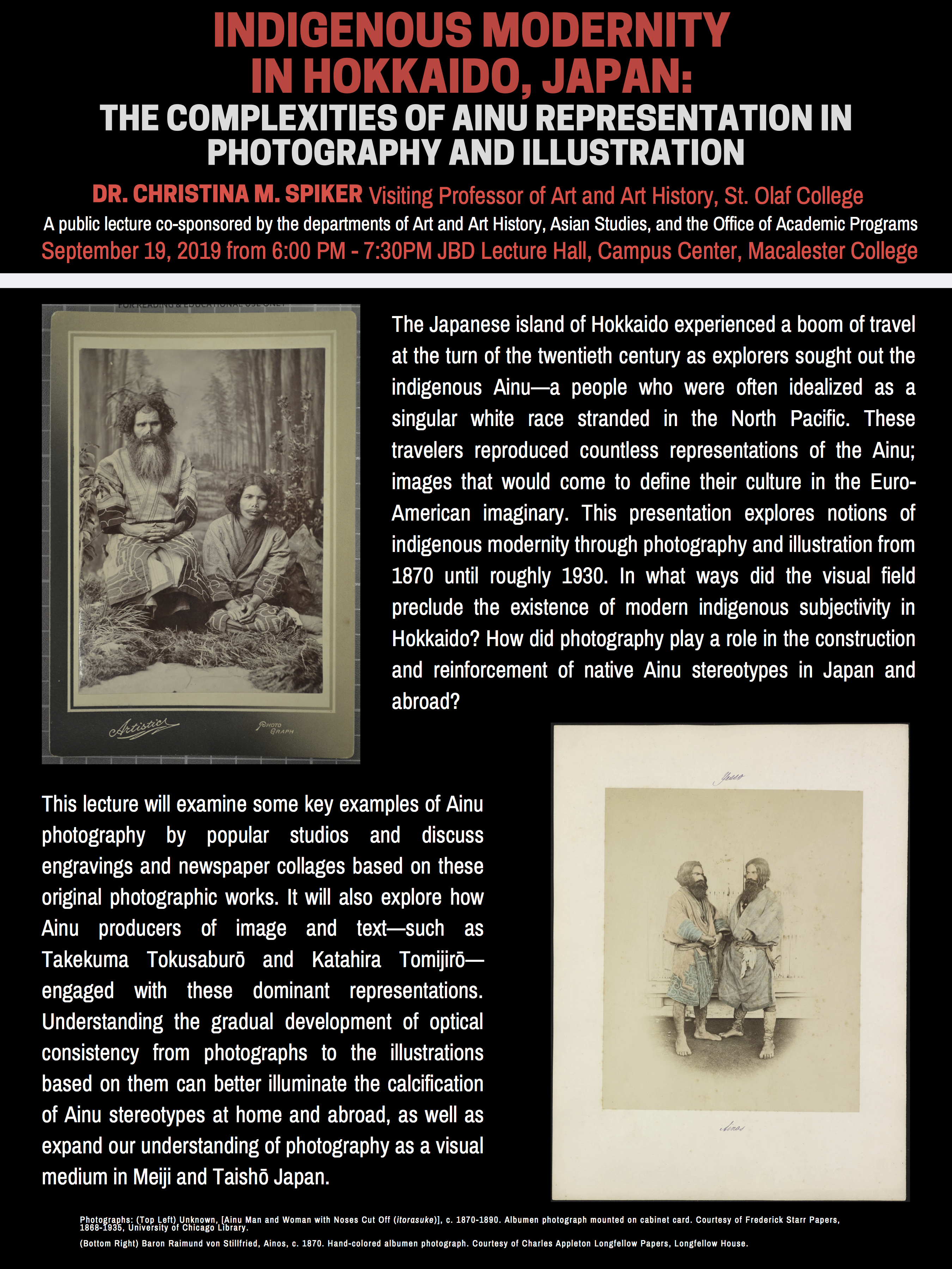 Public Lecture Indigenous Modernity In Hokkaido Japan The Complexities Of Ainu Representation In Photography And Illustration Macalester College Christina M Spiker